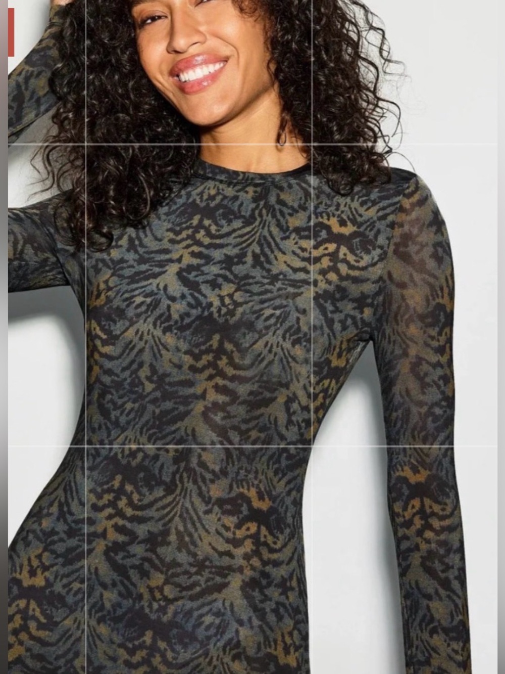 Ulla Johnson Olive and Charcoal Semi-Sheer Long-Sleeve Dress